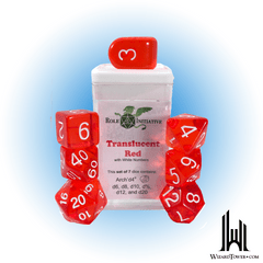 SET OF 7 DICE: TRANSLUCENT RED/WHITE